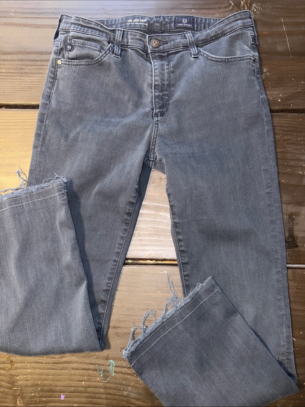 Ag Adriano Goldschmied Gray Frayed Hem Straight Jeans